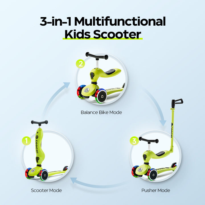The three modes of Cooghi V3 Pro toddler scooter can be switched freely