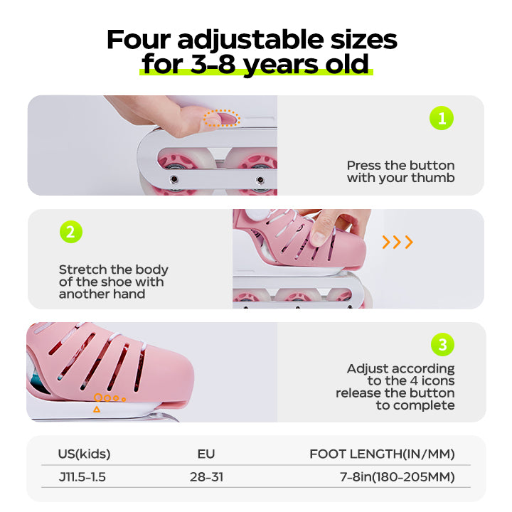 Adjustable size pink roller skates