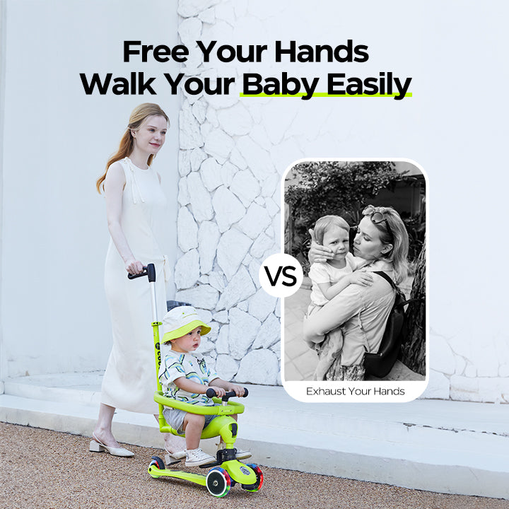 Cooghi V4 Pro kids scooter helps mothers to walk their babies easily