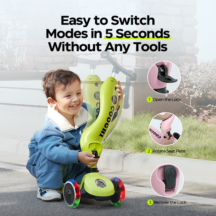Cooghi V3 Pro scooter for toddlers can easily switch modes
